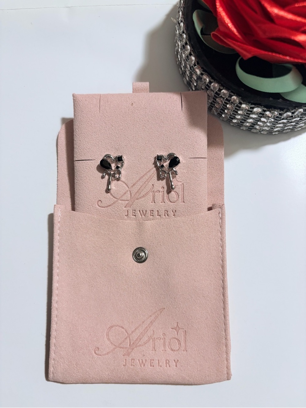 Ariol Silver Black Heart Drop Earrings